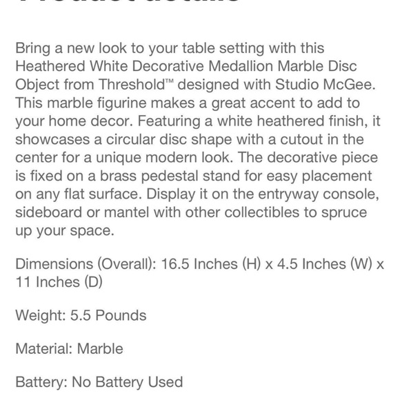 Threshold with Studio McGee marble disc - Picture 7 of 7